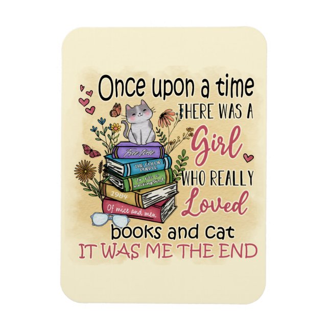 Girl Who Loves Books and Cats Magnet (Vertical)