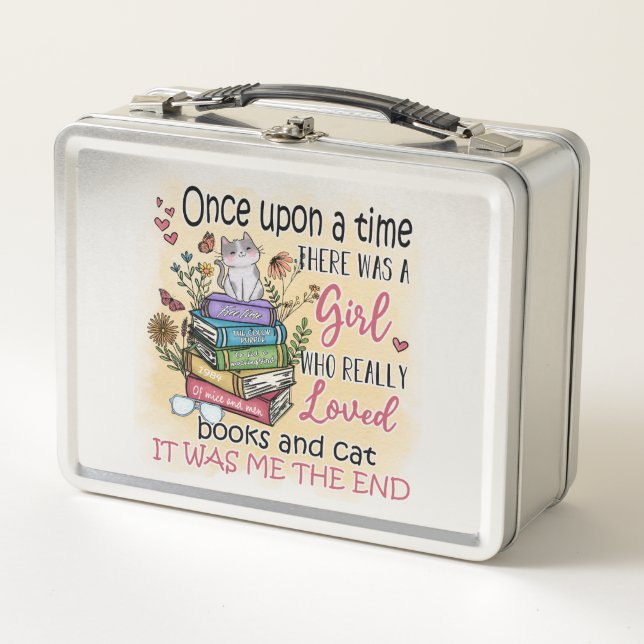 Girl Who Loves Books and Cats Metal Lunch Box (Front)