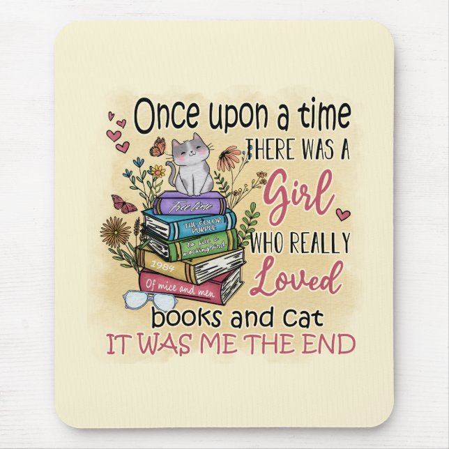 Girl Who Loves Books and Cats Mouse Mat (Front)