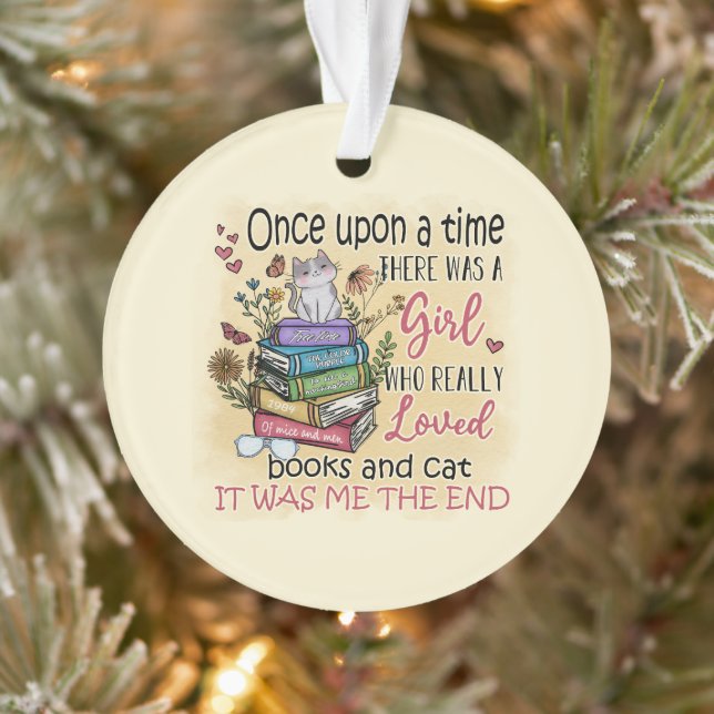 Girl Who Loves Books and Cats Ornament (Tree)