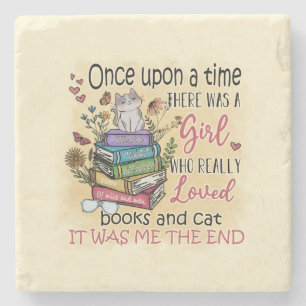 Girl Who Loves Books and Cats Stone Coaster