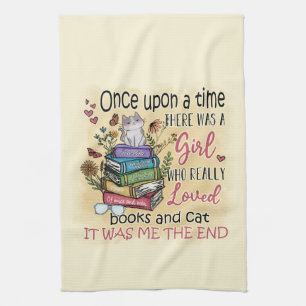 Girl Who Loves Books and Cats Tea Towel