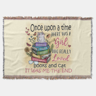 Girl Who Loves Books and Cats Throw Blanket