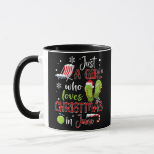 Girl Who Loves Christmas in June Santa Hat Funny Mug