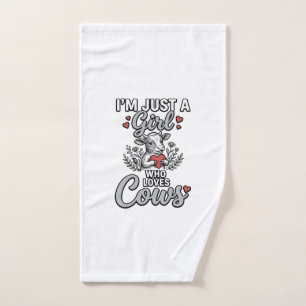 Girl Who Loves Cows Vintage Cute Cow Shirt Design_ Hand Towel