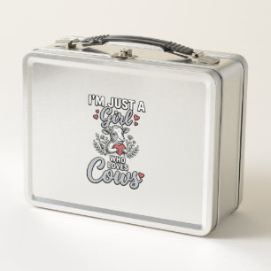 Girl Who Loves Cows Vintage Cute Cow Shirt Design_ Metal Lunch Box