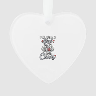 Girl Who Loves Cows Vintage Cute Cow Shirt Design_ Ornament