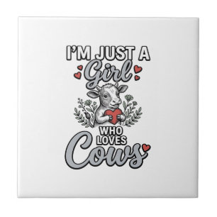 Girl Who Loves Cows Vintage Cute Cow Shirt Design_ Tile