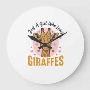Girl Who Loves Giraffes Vintage Engraving Design_1 Large Clock