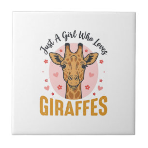 Girl Who Loves Giraffes Vintage Engraving Design_1 Tile