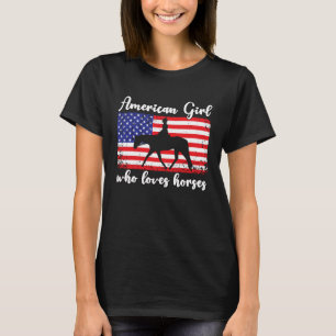 Girl Who Loves Horses Proud American Usa Flag 10 T-Shirt