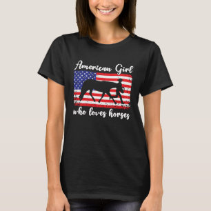 Girl Who Loves Horses Proud American Usa Flag 2 T-Shirt