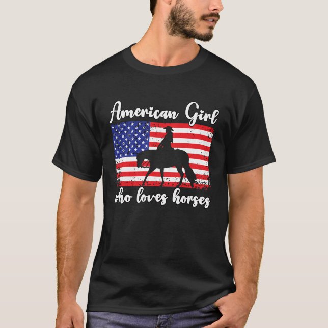 Girl Who Loves Horses Proud American Usa Flag  6 T-Shirt (Front)