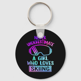 Girl Who Loves Skiing Lady Woman Ski Snowboarding Key Ring