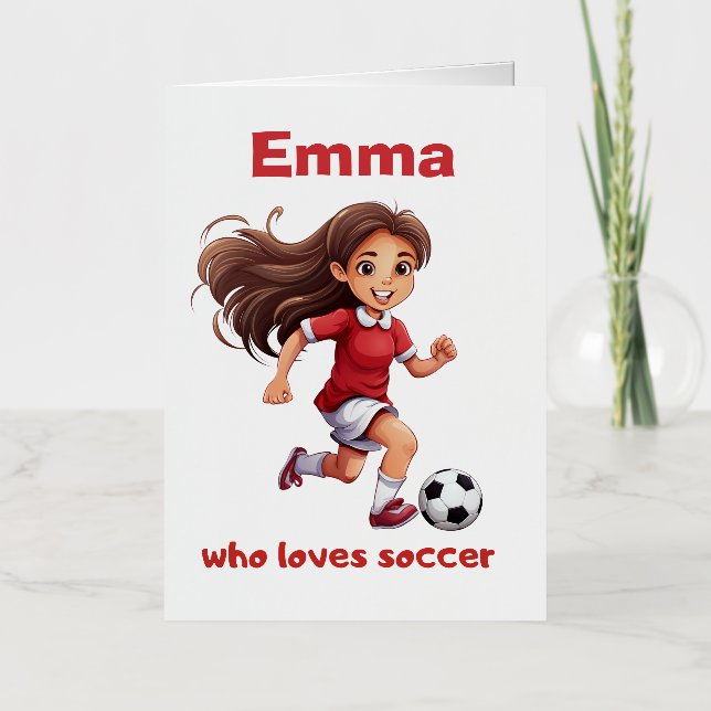 Girl Who Loves Soccer with your Name Foil Greeting Card (Front)