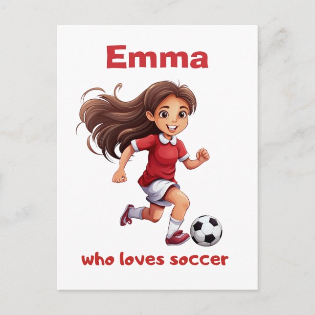 Girl Who Loves Soccer with your Name Holiday Postcard (Front)