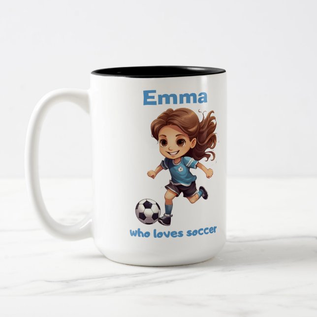 Girl Who Loves Soccer with your Name Two-Tone Coffee Mug (Left)