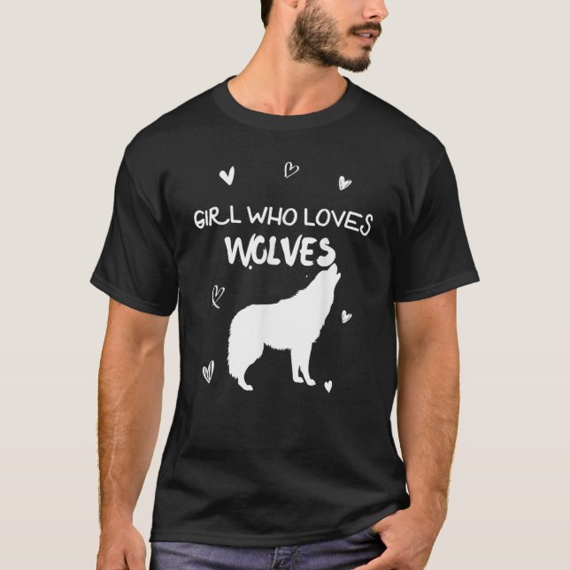 Girl Who Loves Wolves Howling Wolf Silhouette T-Shirt (Front)