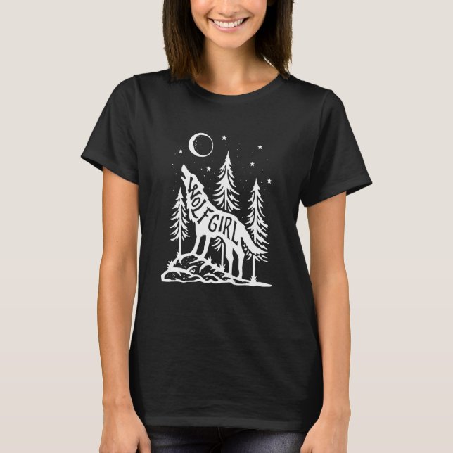 Girl Who Loves Wolves Wildlife Animal Wilderness T-Shirt (Front)