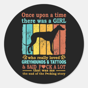 Girl Who Really Loved Greyhound & Tattoos Grey Classic Round Sticker