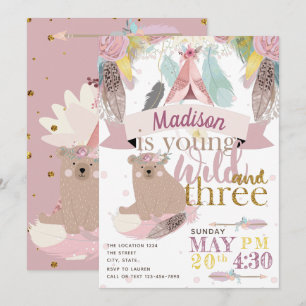 Girl Wild Boho Third Birthday Invitation