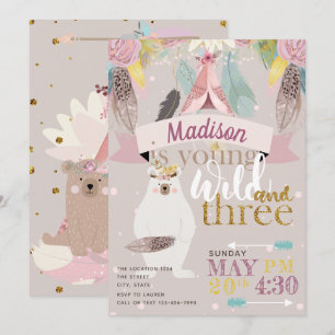 Girl Wild Boho Third Birthday Invitation