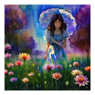 *~  Girl Wild Flower Field AP56 parasols Photo Print