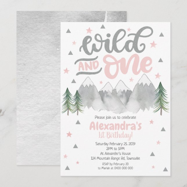 Girl Wild One 1st Birthday Invitation (Front/Back)