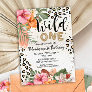Girl Wild One Birthday Invitation Cheetah Print