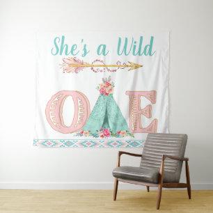 Girl Wild One Birthday Party Backdrop Banner Tapestry