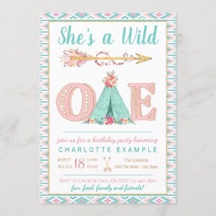Girl Wild One Birthday Party Invitation