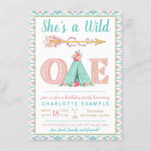 Girl Wild One Birthday Party Invitation