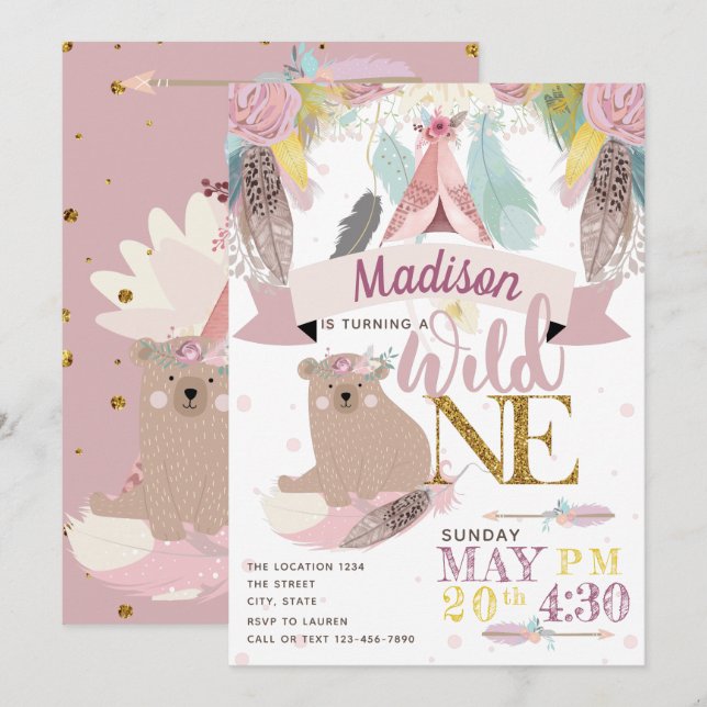 Girl Wild One Boho First Birthday Invitation (Front/Back)