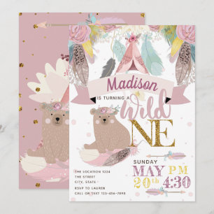 Girl Wild One Boho First Birthday Invitation