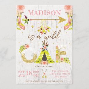 Girl Wild One Boho First Birthday Party Invitation