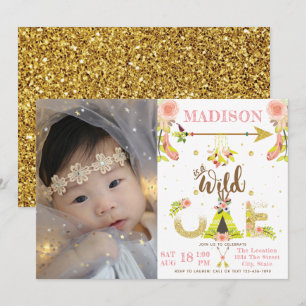 Girl Wild One Boho First Birthday Photo Invitation