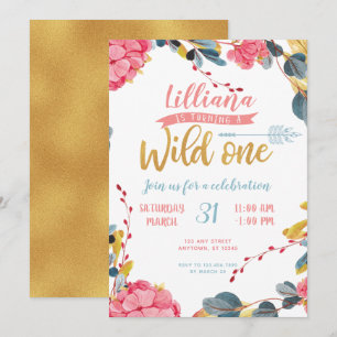 Girl Wild One Boho Floral First Birthday Invite