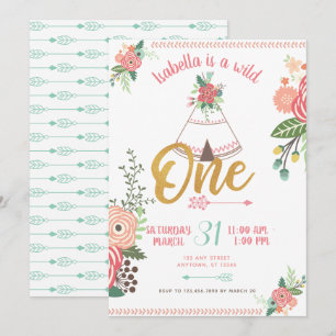 Girl Wild One Boho Tribal First Birthday Invite