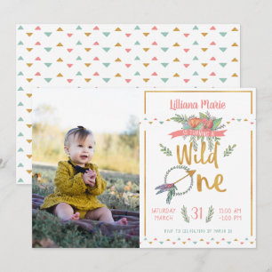 Girl Wild One Boho Tribal First Birthday Invite