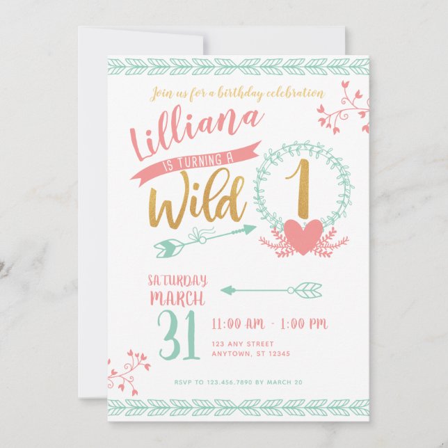 Girl Wild One Boho Tribal First Birthday Invite (Front)