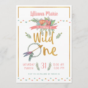 Girl Wild One Boho Tribal First Birthday Invite