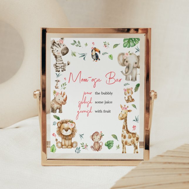 Girl Wild One Safari Baby Shower Mum Osa Bar Poster (Floral Wild One Safari Animals Baby Shower Mom Osa Bar Sign)