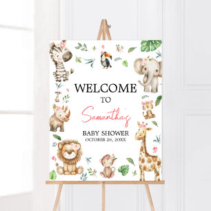 Girl Wild One Safari Baby Shower Welcome Poster