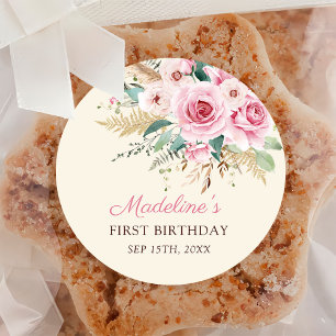 Girl Wildflower 1st Birthday Party Classic Round Sticker