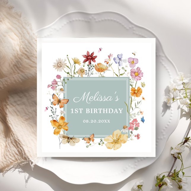 Girl Wildflower 1st Birthday Party Napkin (Creator Uploaded)