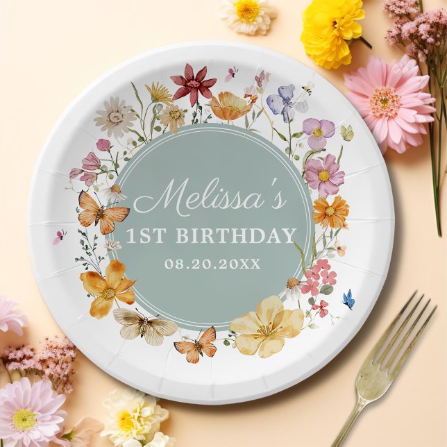 Girl Wildflower 1st Birthday Party Paper Plate (Creator Uploaded)
