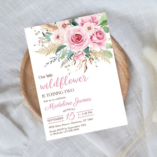 Girl Wildflower 2nd Birthday Party Invitation (Creator Uploaded)
