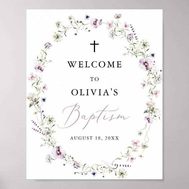 Girl Wildflower Baptism Welcome Sign Poster (Front)