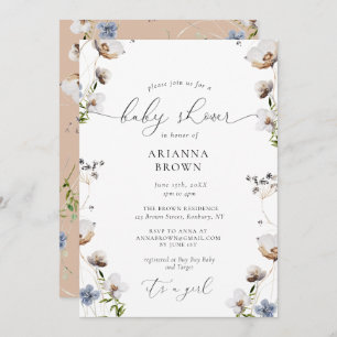 Girl Wildflower Calligraphy Baby Shower Invitation