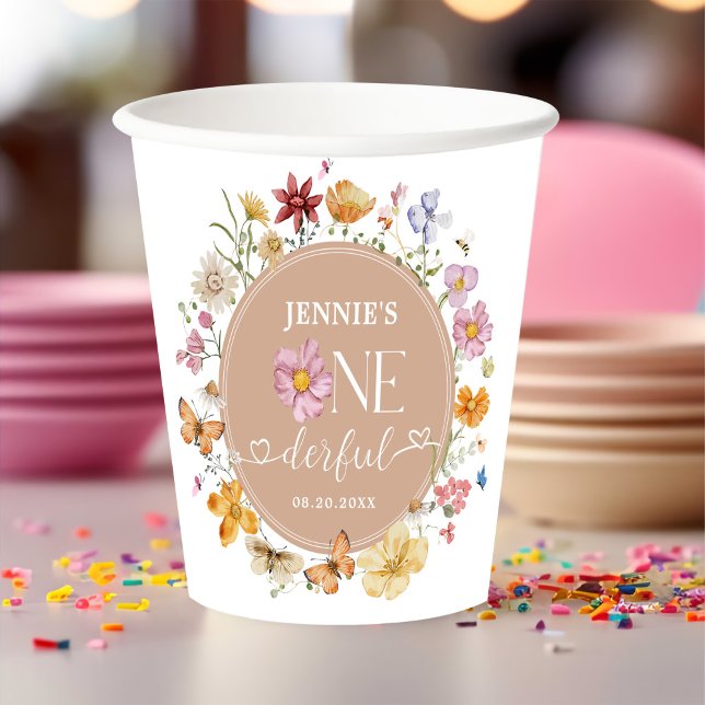 Girl Wildflower Onederful 1st Birthday Party Paper Cups (Creator Uploaded)
